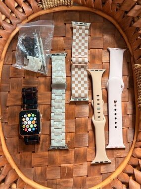 Apple Pink Silicone & Beige Watch Band Bundle for